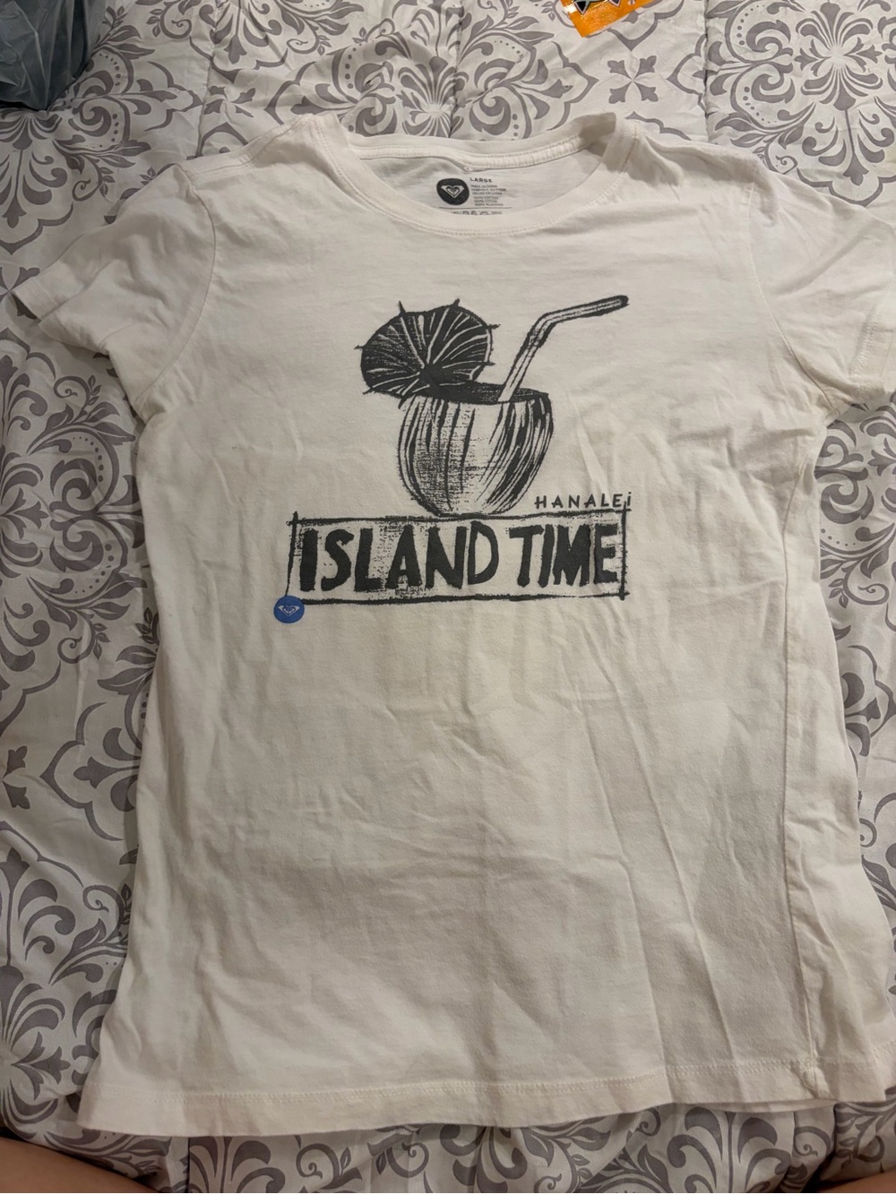 Roxy Island Time Graphic Tee - White with Black Print